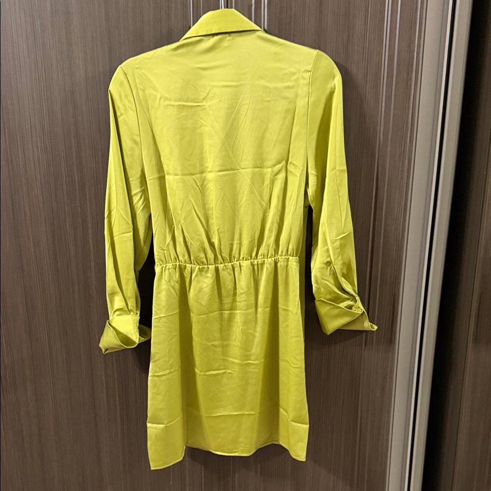 H&M Chartreuse Green Shirt Dress with Tie - Picture 4 of 4